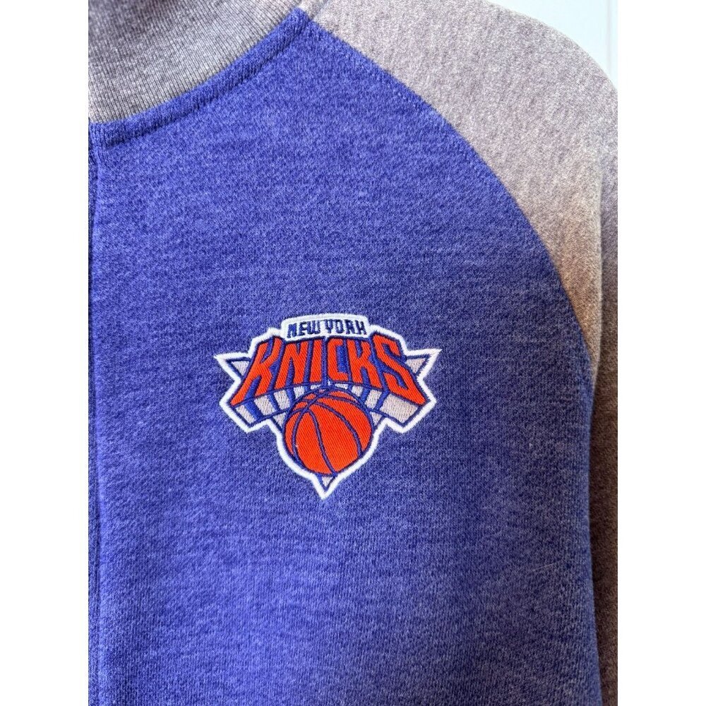 New York Knicks Mens Med 47 Brand Blue Gray Full Zip Track Jacket NBA Logo - Picture 13 of 13